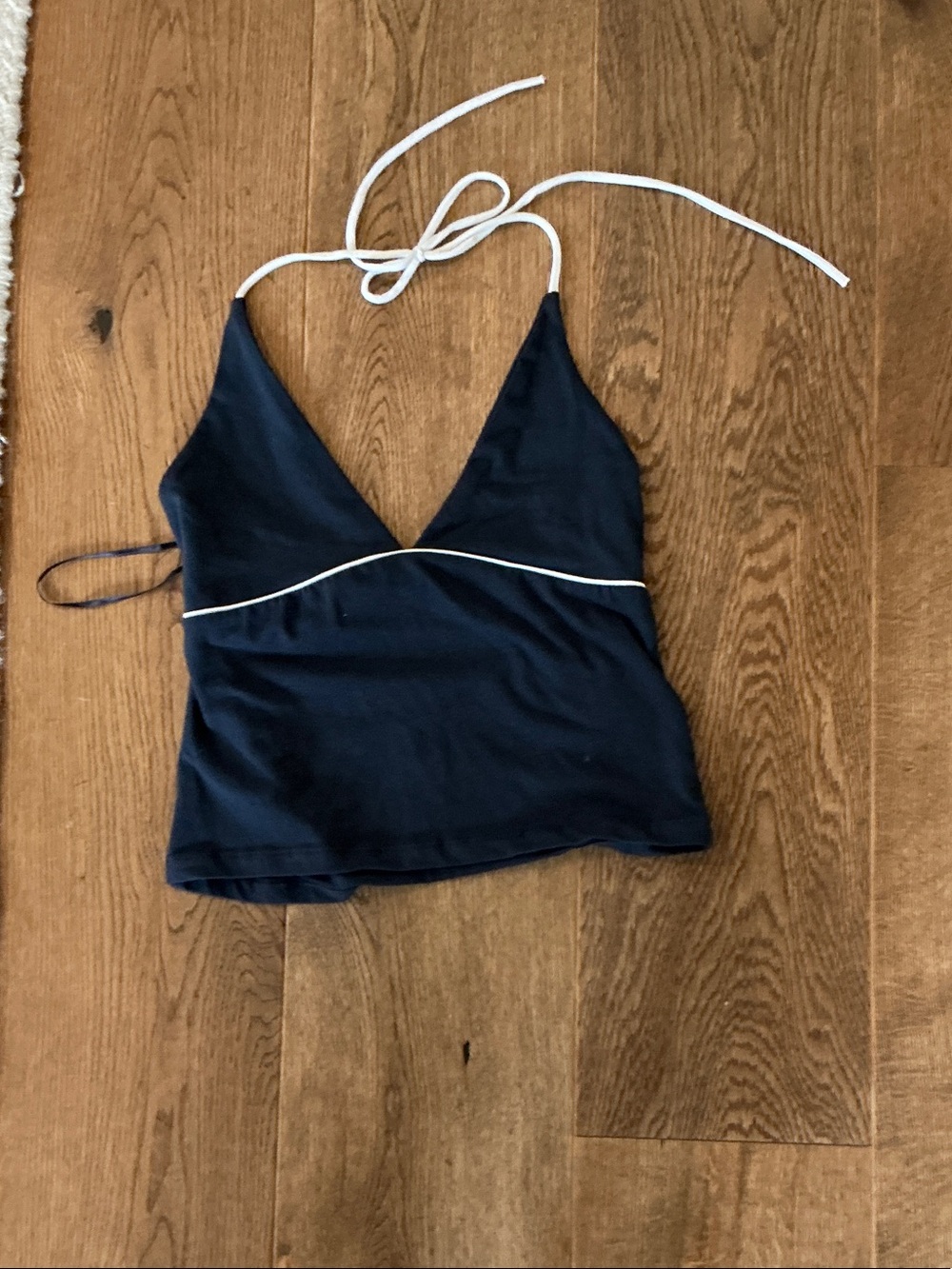 Navy Halter Tank Top with Contrast Trim